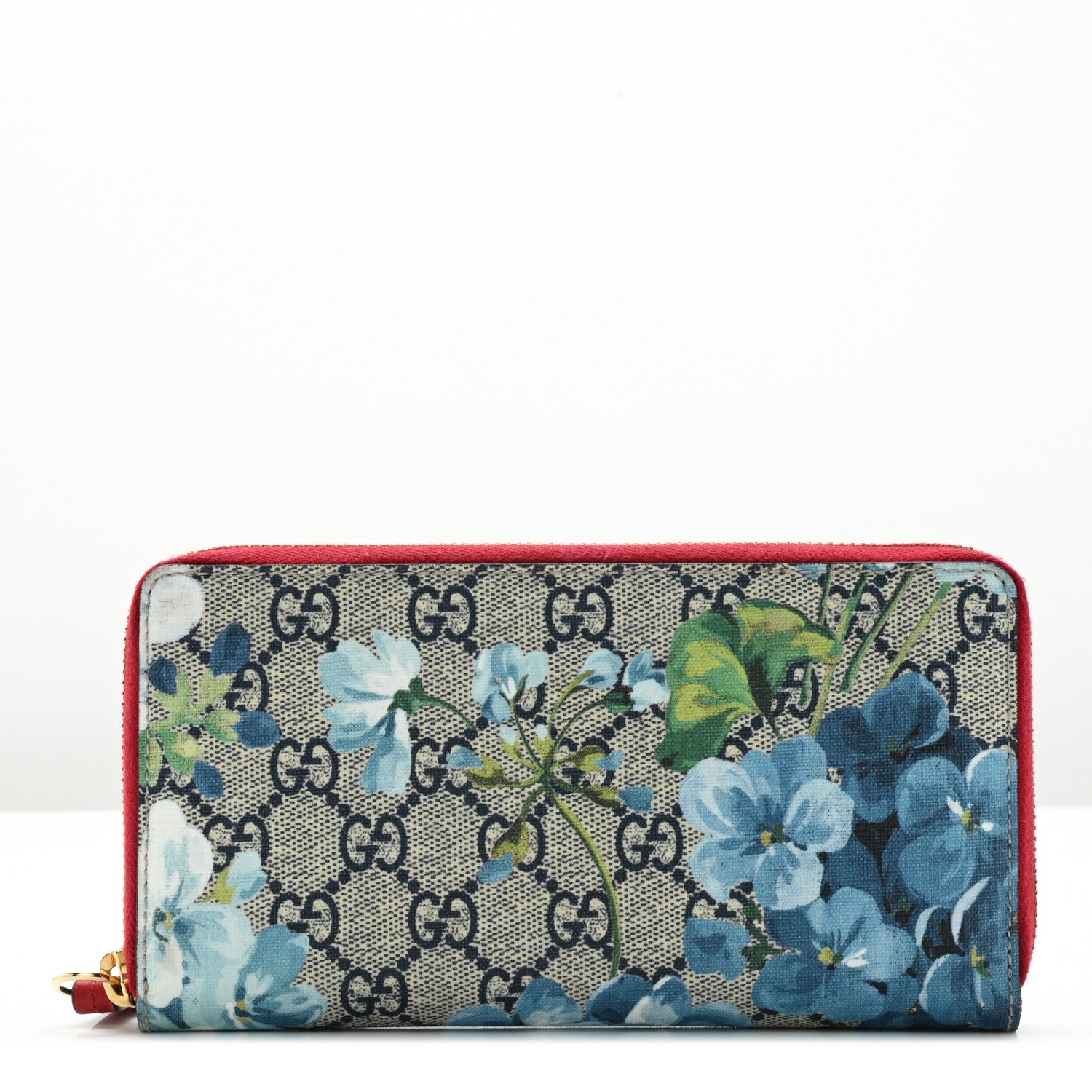 Gucci GG Supreme Monogram Blooms Zip Around Wallet Blue Red 1 of 6