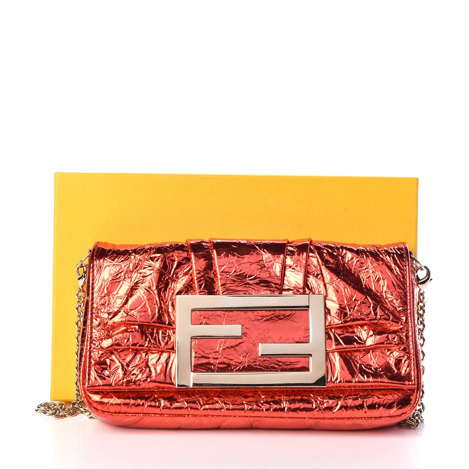 Fendi Laminated Metallic Calfskin Mia Pochette Red 10 of 10