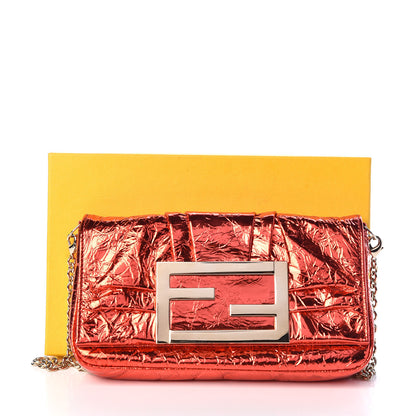 Fendi Laminated Metallic Calfskin Mia Pochette Red 10 of 10