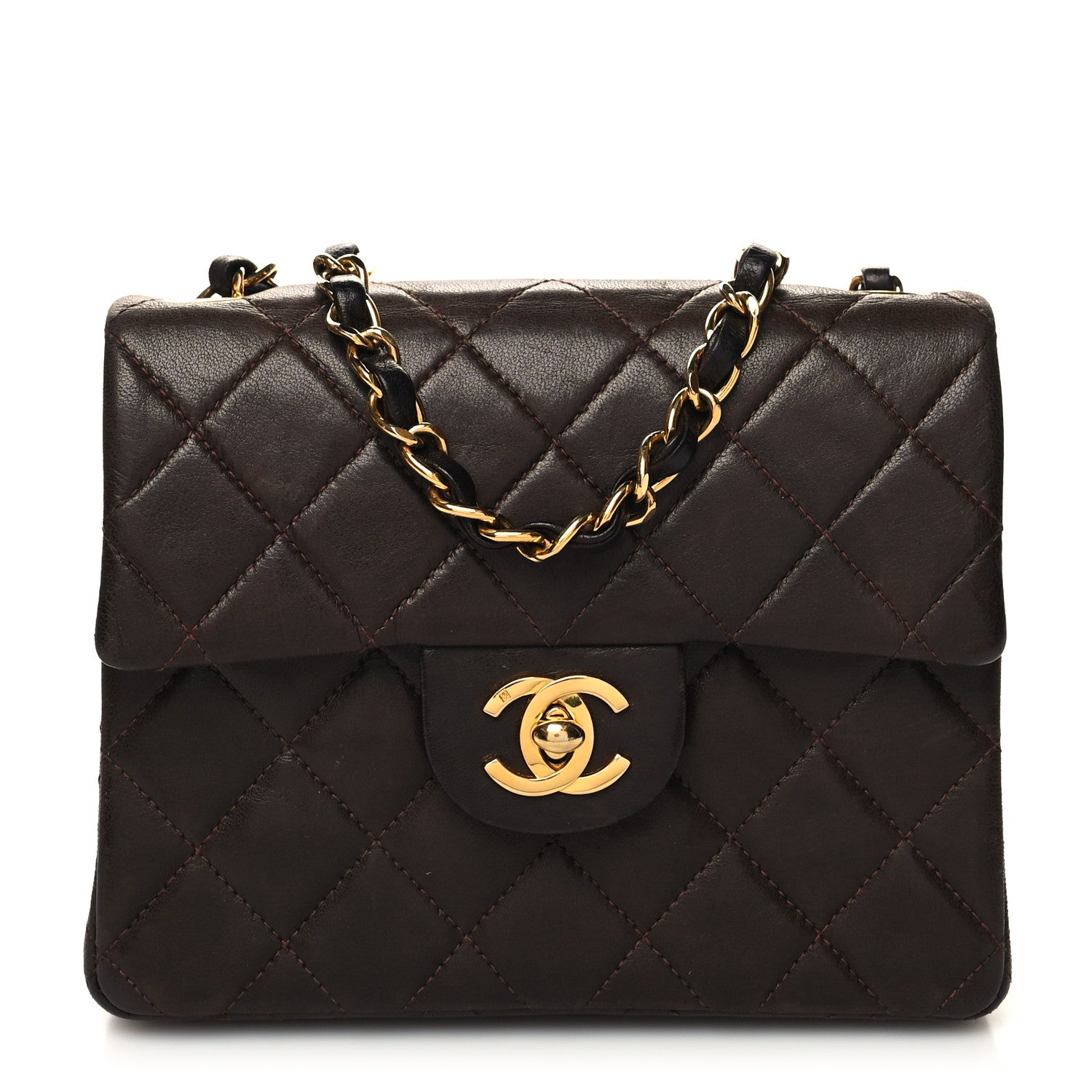 Chanel Lambskin Quilted Mini Square Flap Bag Dark Brown 1 of 11