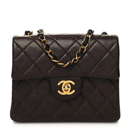 Chanel Lambskin Quilted Mini Square Flap Bag Dark Brown 1 of 11