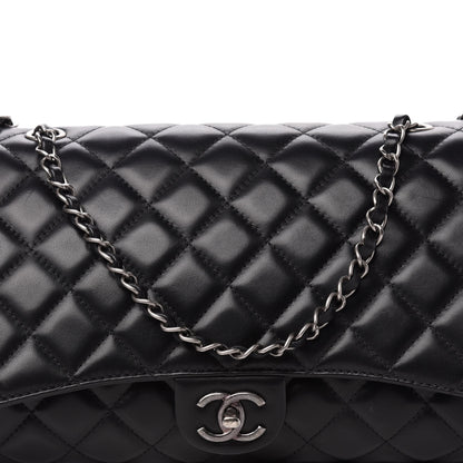 Chanel Lambskin Quilted Jumbo Grocery By Chanel Drawstring Shopping Bag Black 13 of 13