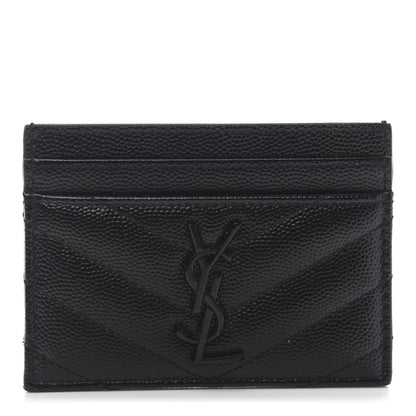 Saint Laurent Grain De Poudre Matelasse Chevron Monogram Credit Card Case Black 1 of 10