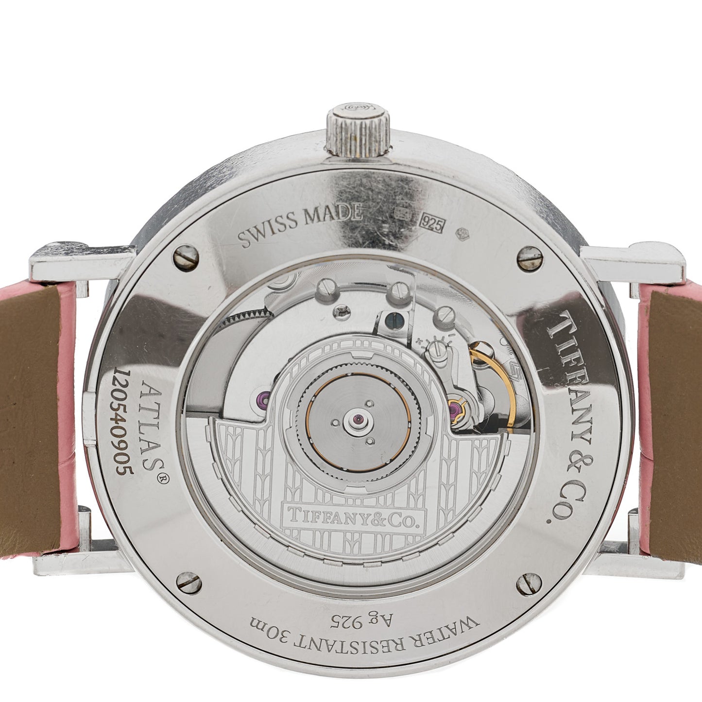 Sterling Silver Alligator 39mm Atlas Automatic Watch Pink