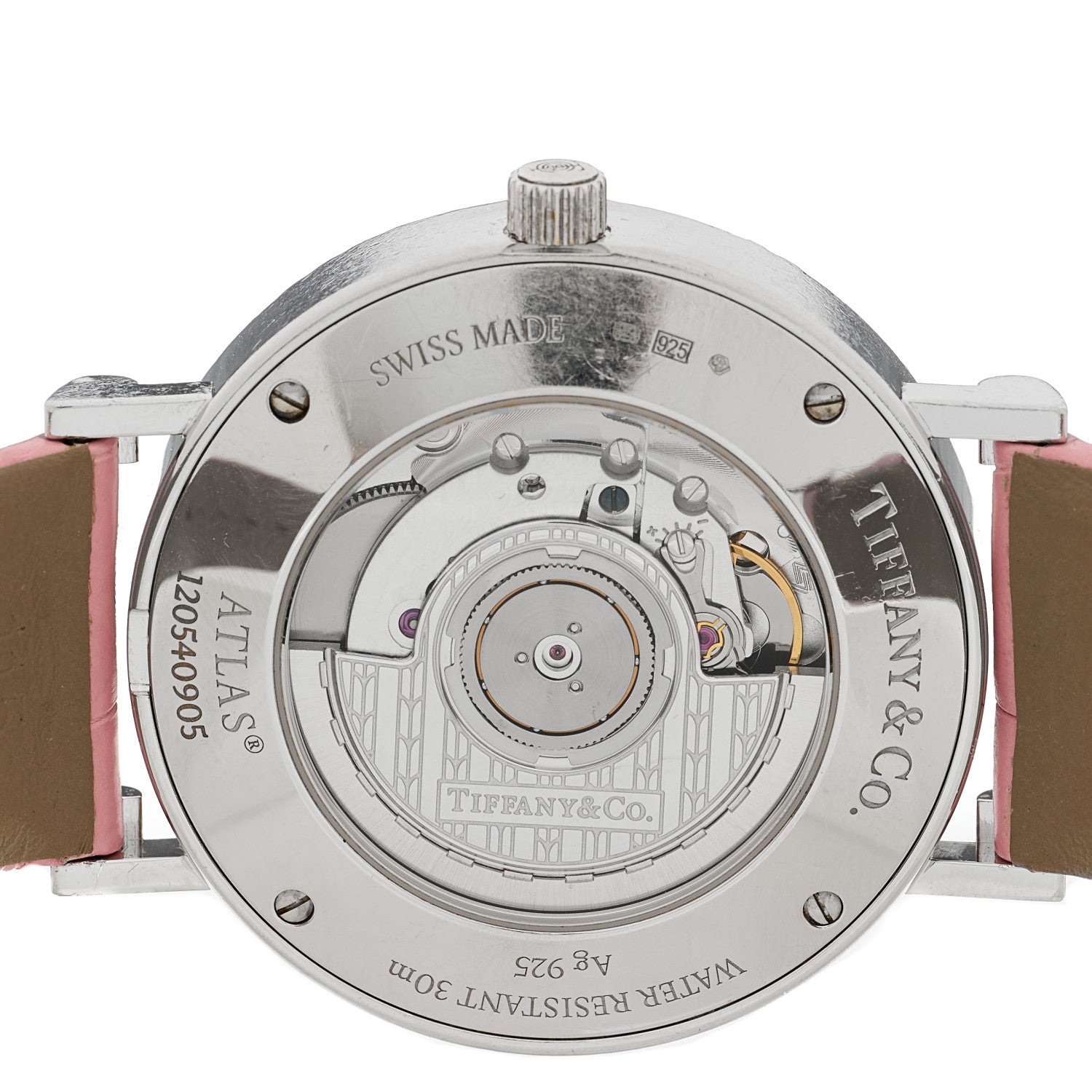 Tiffany Sterling Silver Alligator 39mm Atlas Automatic Watch Pink 4 of 6