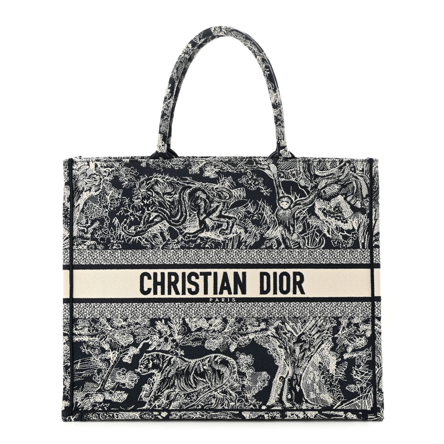 Christian Dior Canvas Embroidered Large Dioriviera Toile De Jouy Reverse Book Tote Blue 1 of 11