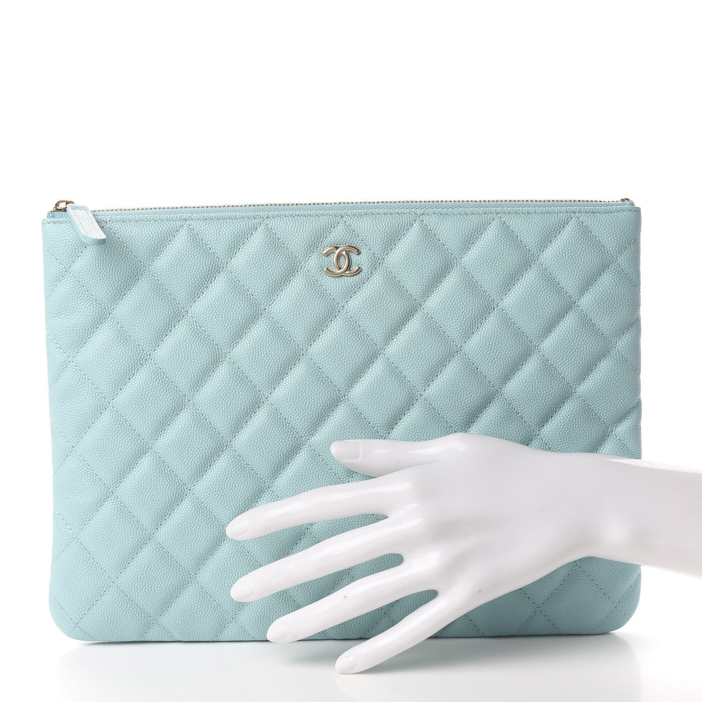 Caviar Quilted Medium Cosmetic Case Light Blue