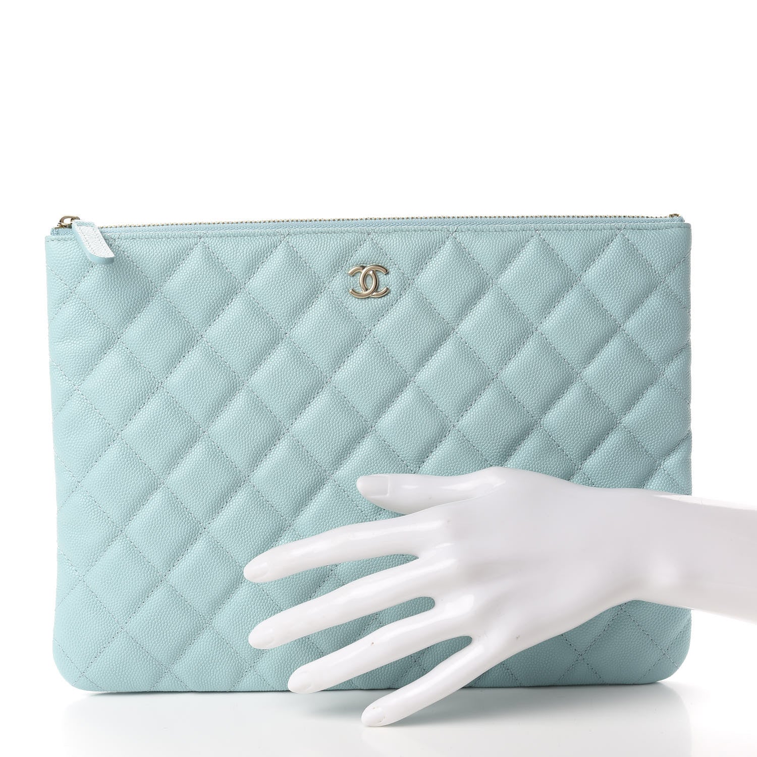 Chanel Caviar Quilted Medium Cosmetic Case Light Blue 2 of 9