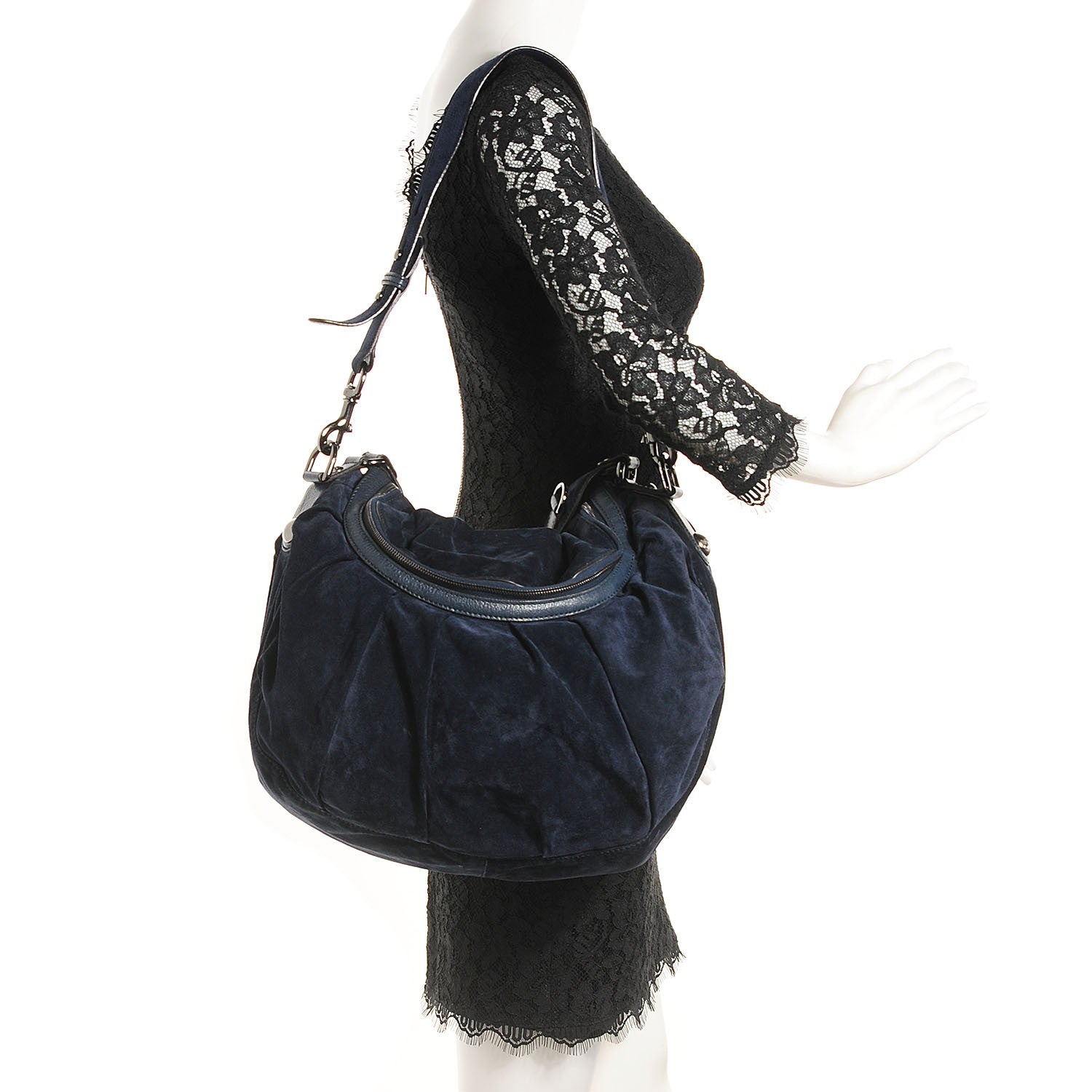 Gucci Suede Icon Bit Medium Shoulder Bag Navy 2 of 6