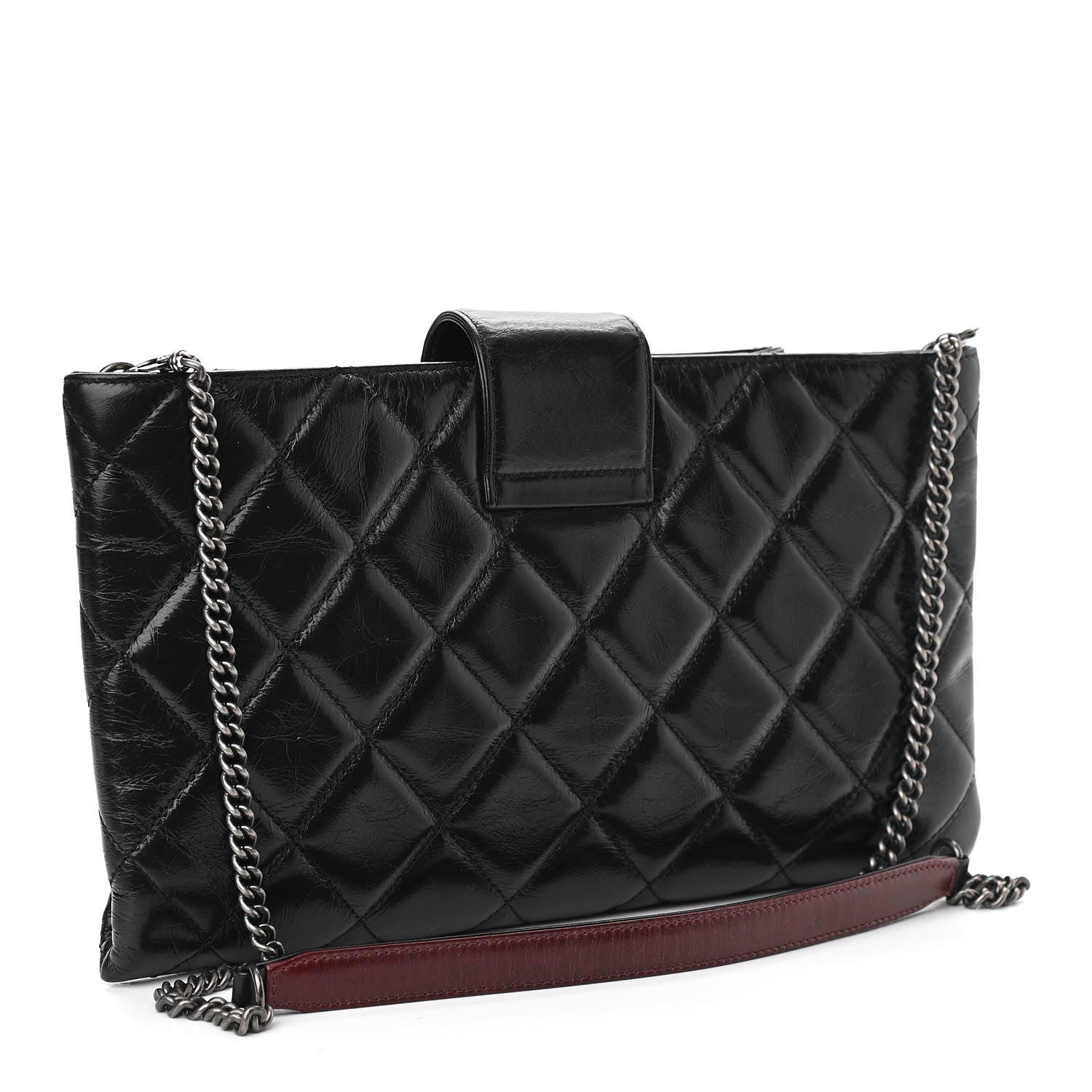 Chanel Glazed Calfskin Quilted Coco Pleats Chain Clutch Black 3 of 12