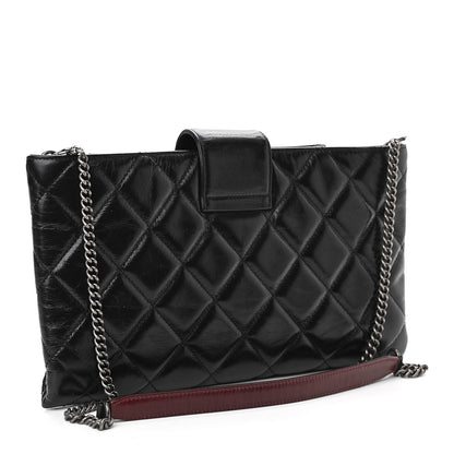 Chanel Glazed Calfskin Quilted Coco Pleats Chain Clutch Black 3 of 12