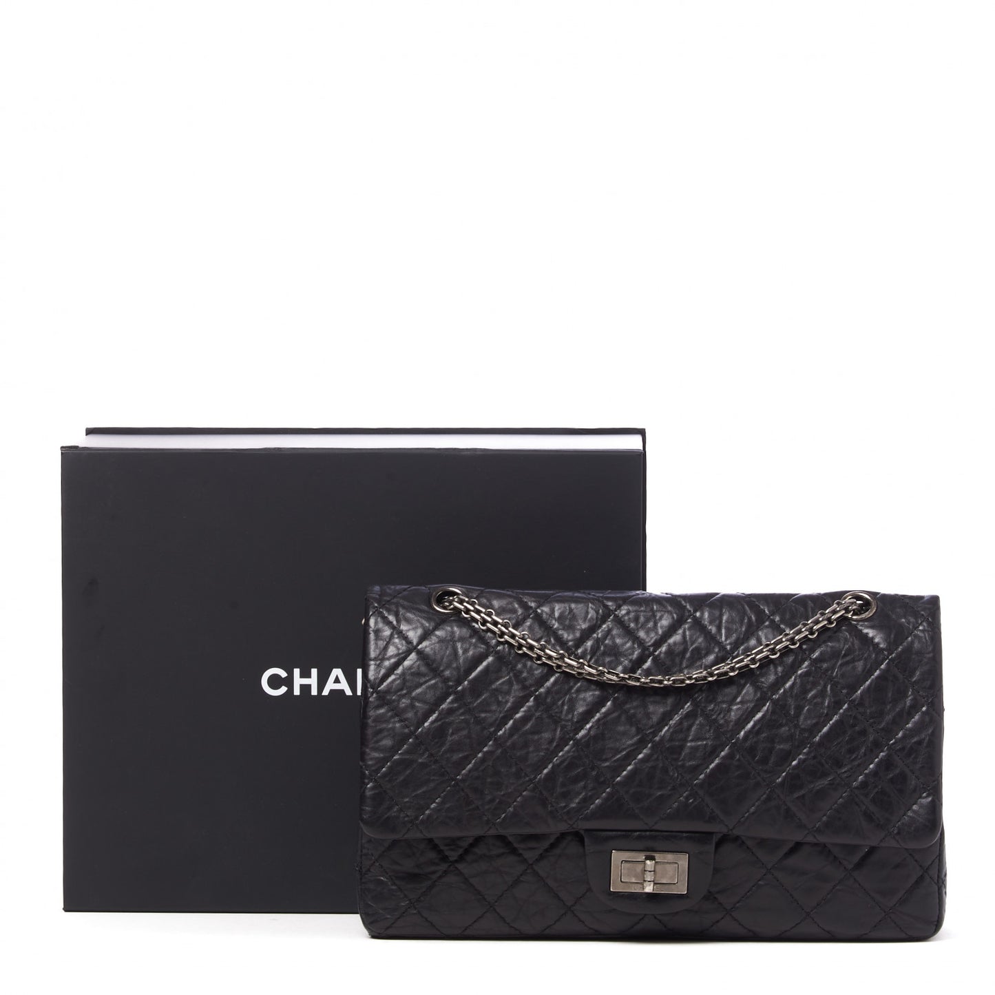 Aged Calfskin Quilted 2.55 Reissue 227 Flap Black