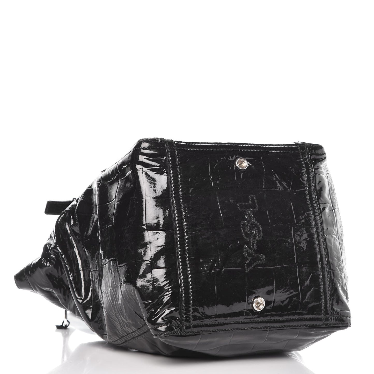 Patent Crocodile Embossed Small Downtown Tote Black