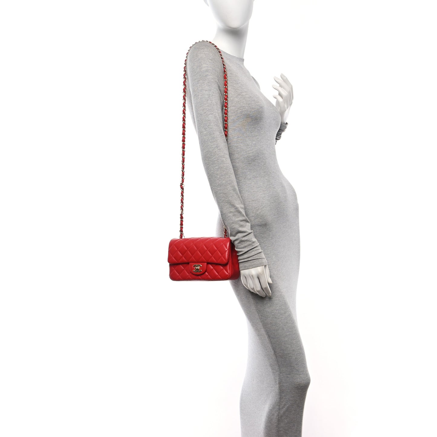 Lambskin Quilted Mini Rectangular Flap Red