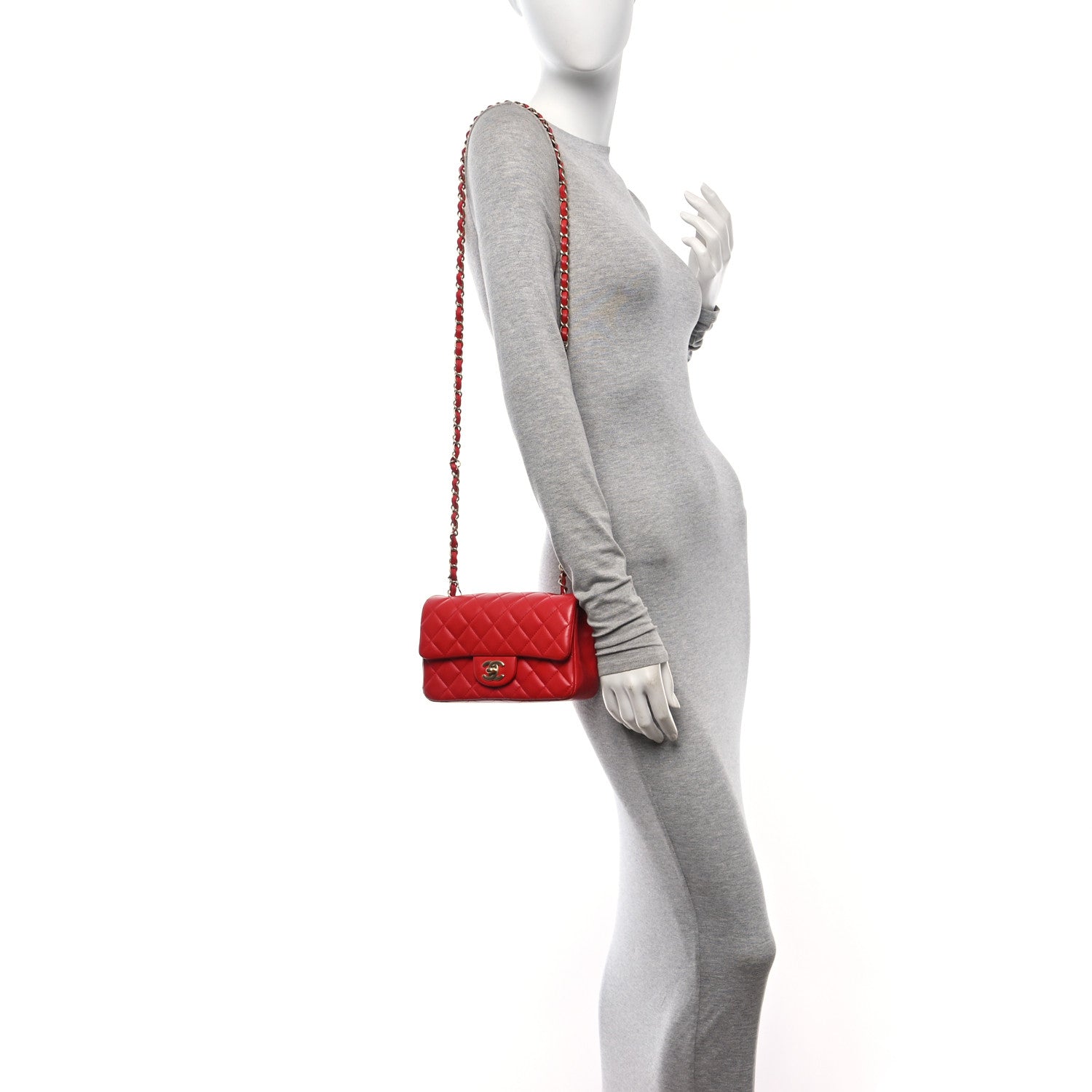 Chanel Lambskin Quilted Mini Rectangular Flap Red 2 of 10