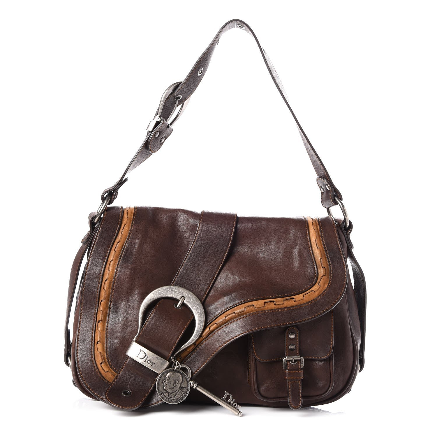 Christian Dior Lambskin Gaucho Saddle Bag Brown 1 of 7