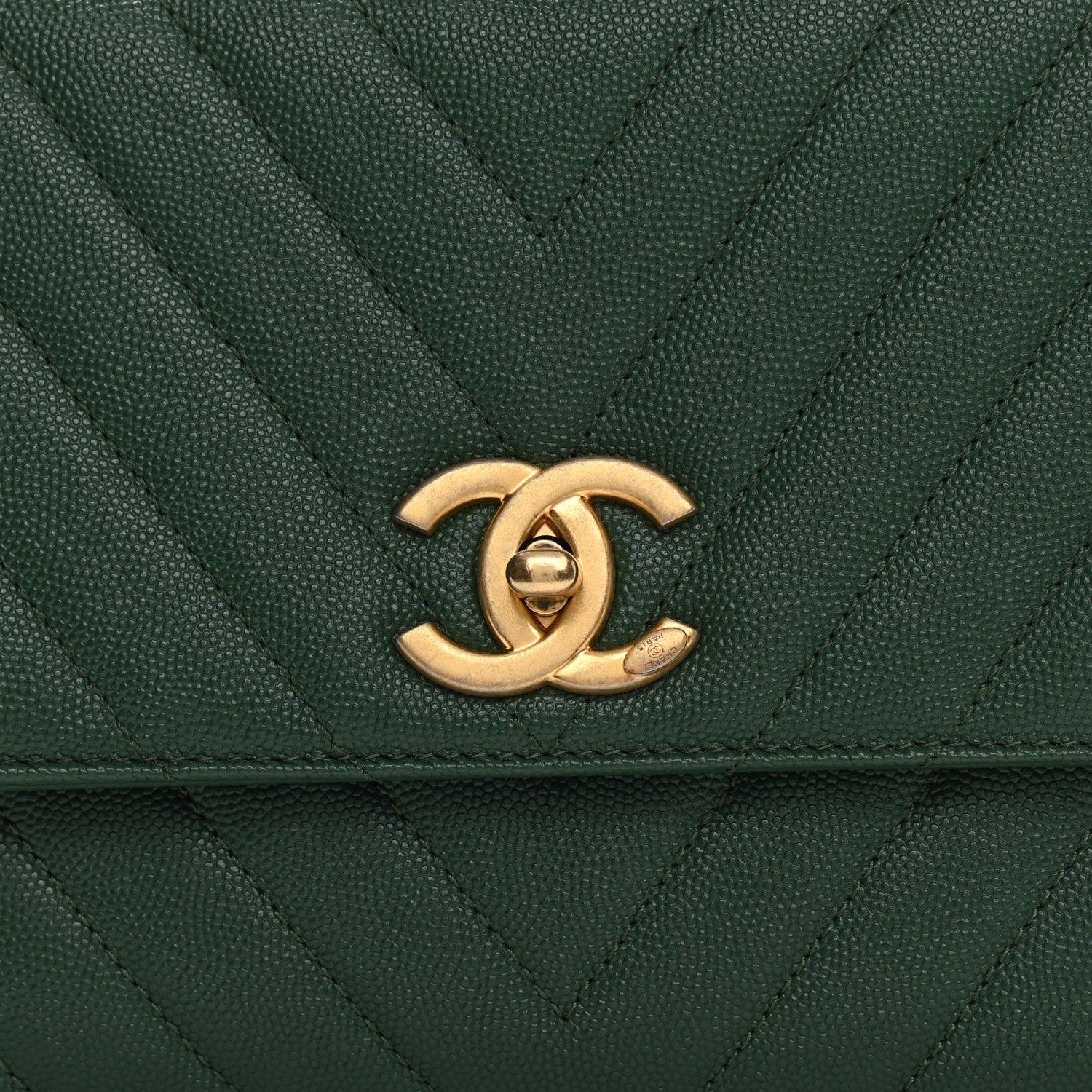 Chanel Caviar Chevron Quilted Small Coco Handle Flap Green 8 of 8