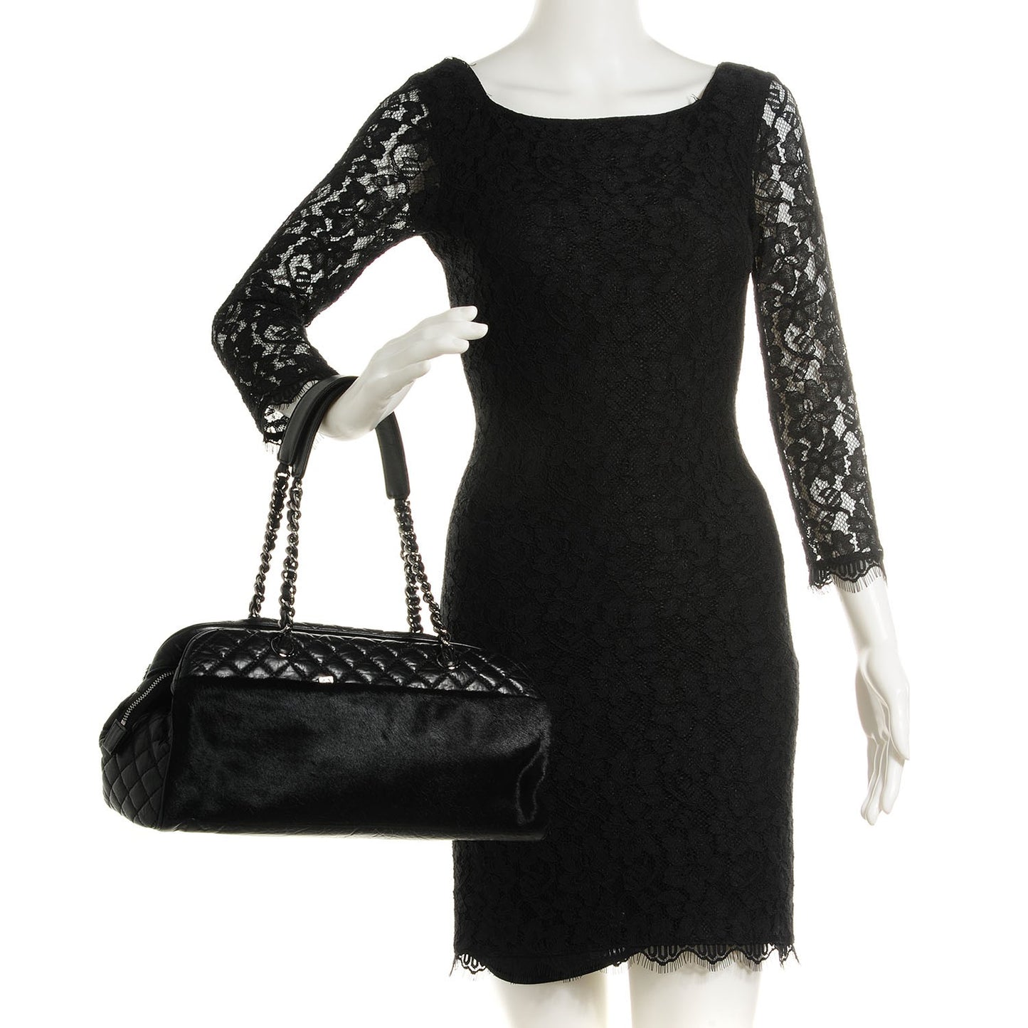 Aged Calfskin Pony Hair Quilted Miss Pony Bowler Black