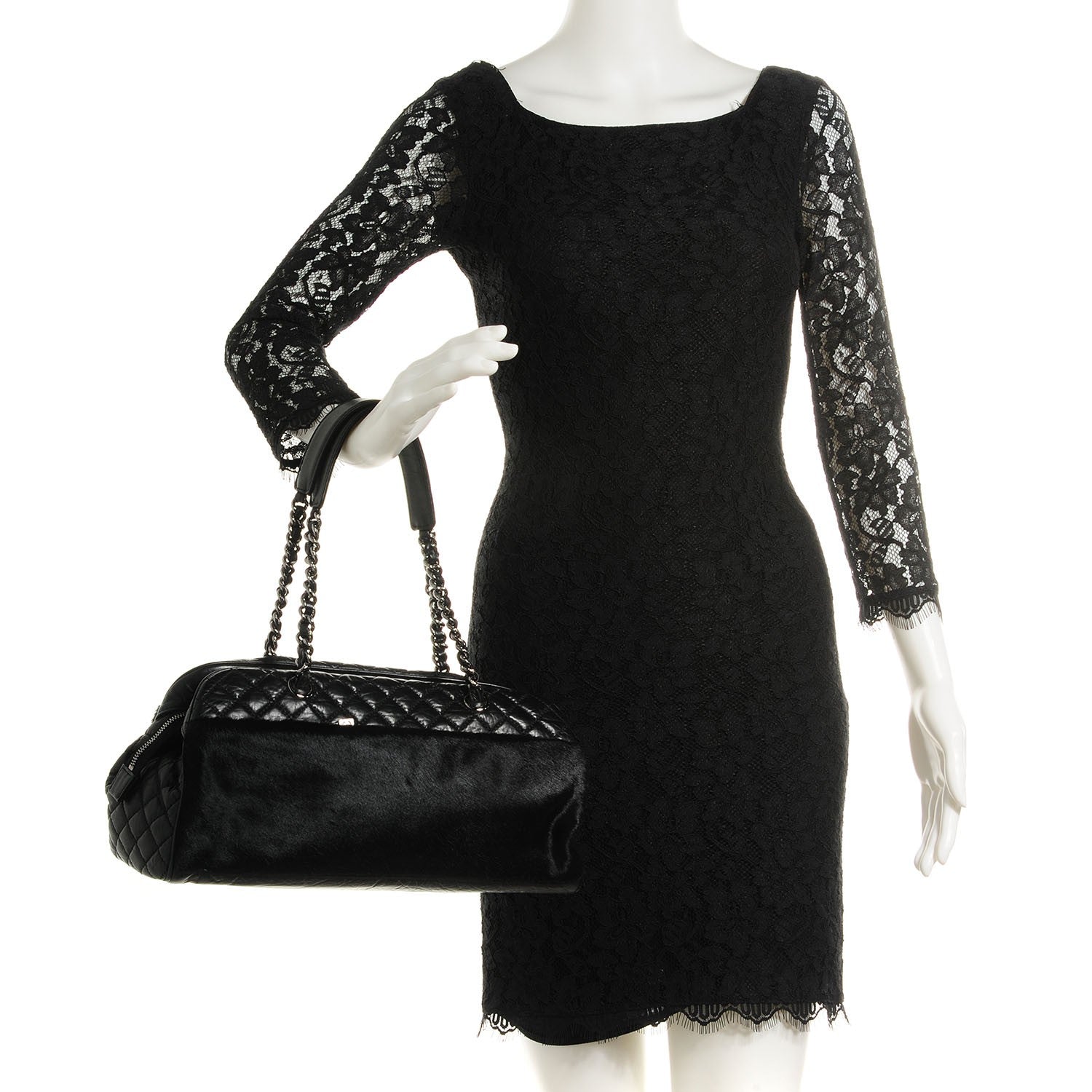 Chanel Aged Calfskin Pony Hair Quilted Miss Pony Bowler Black 2 of 7
