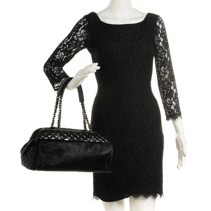 Chanel Aged Calfskin Pony Hair Quilted Miss Pony Bowler Black 2 of 7