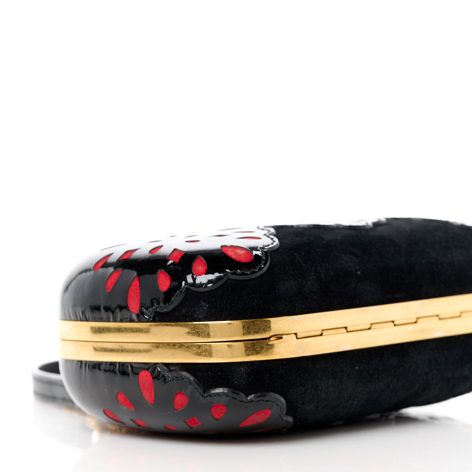 Alexander McQueen Patent Suede Skull Box Clutch Black Red 9 of 10