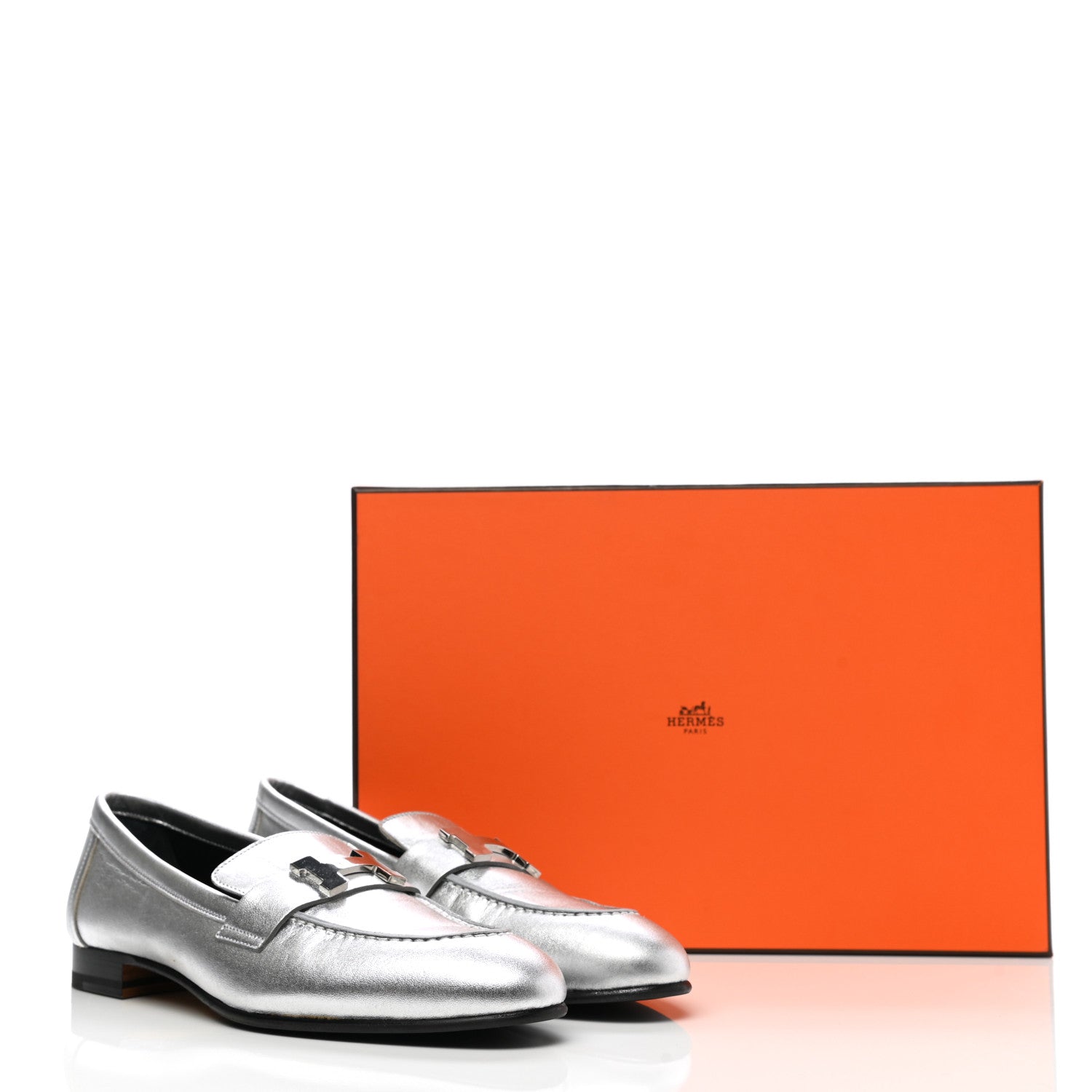Hermes Metallic Goatskin Paris Loafers 37 Gris Argente 12 of 12