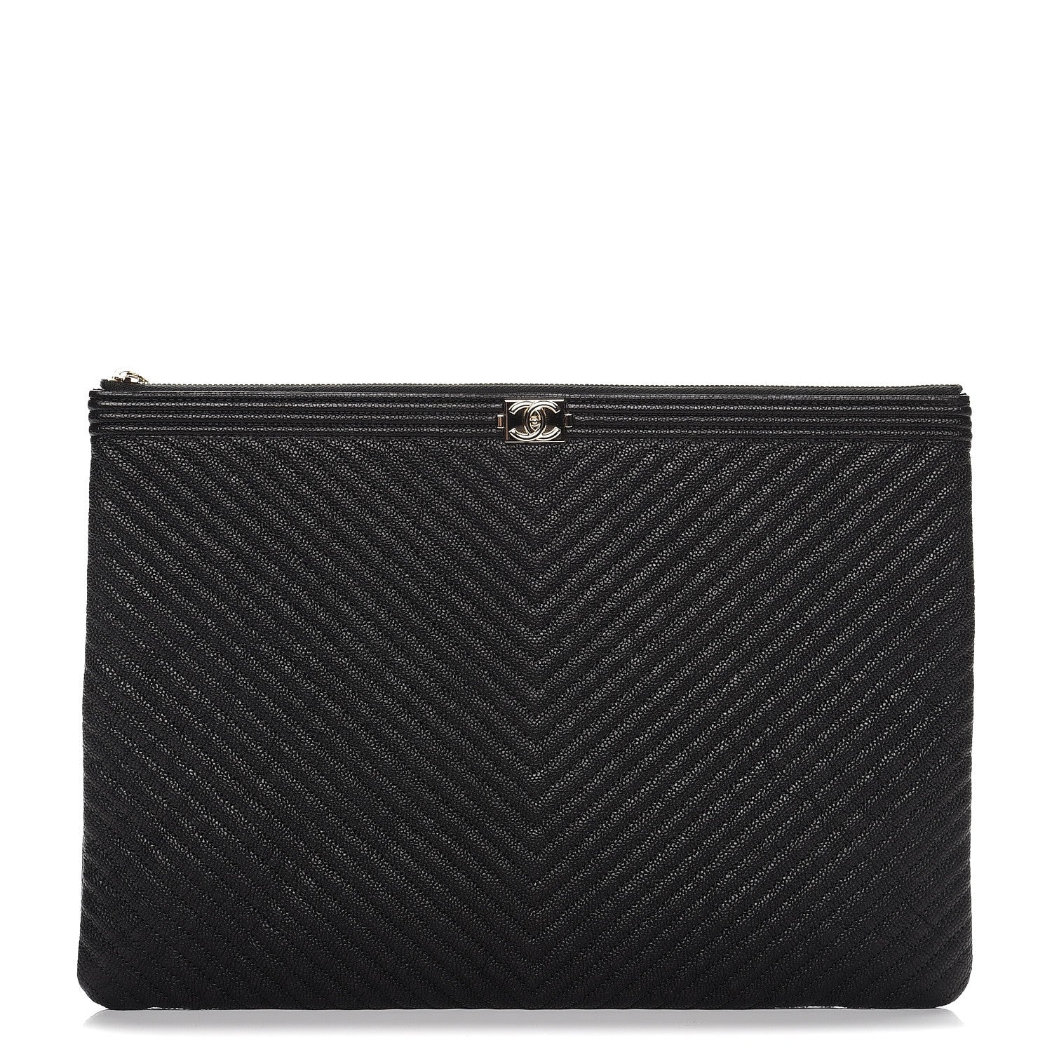 Chanel Caviar Chevron Large Boy Cosmetic Case Black 1 of 8
