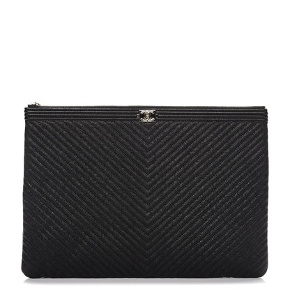 Chanel Caviar Chevron Large Boy Cosmetic Case Black 1 of 8