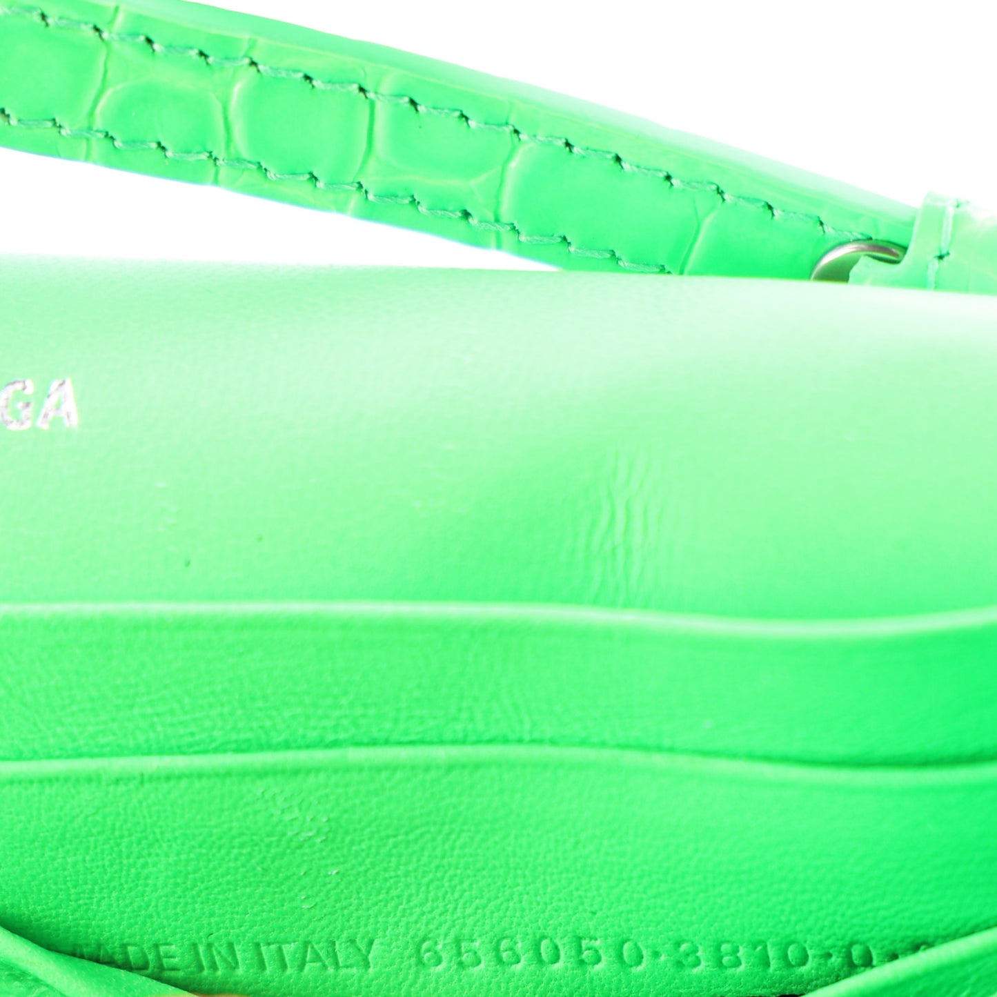 Shiny Calfskin Strass Crocodile Embossed Hourglass Chain Bag Fluo Green