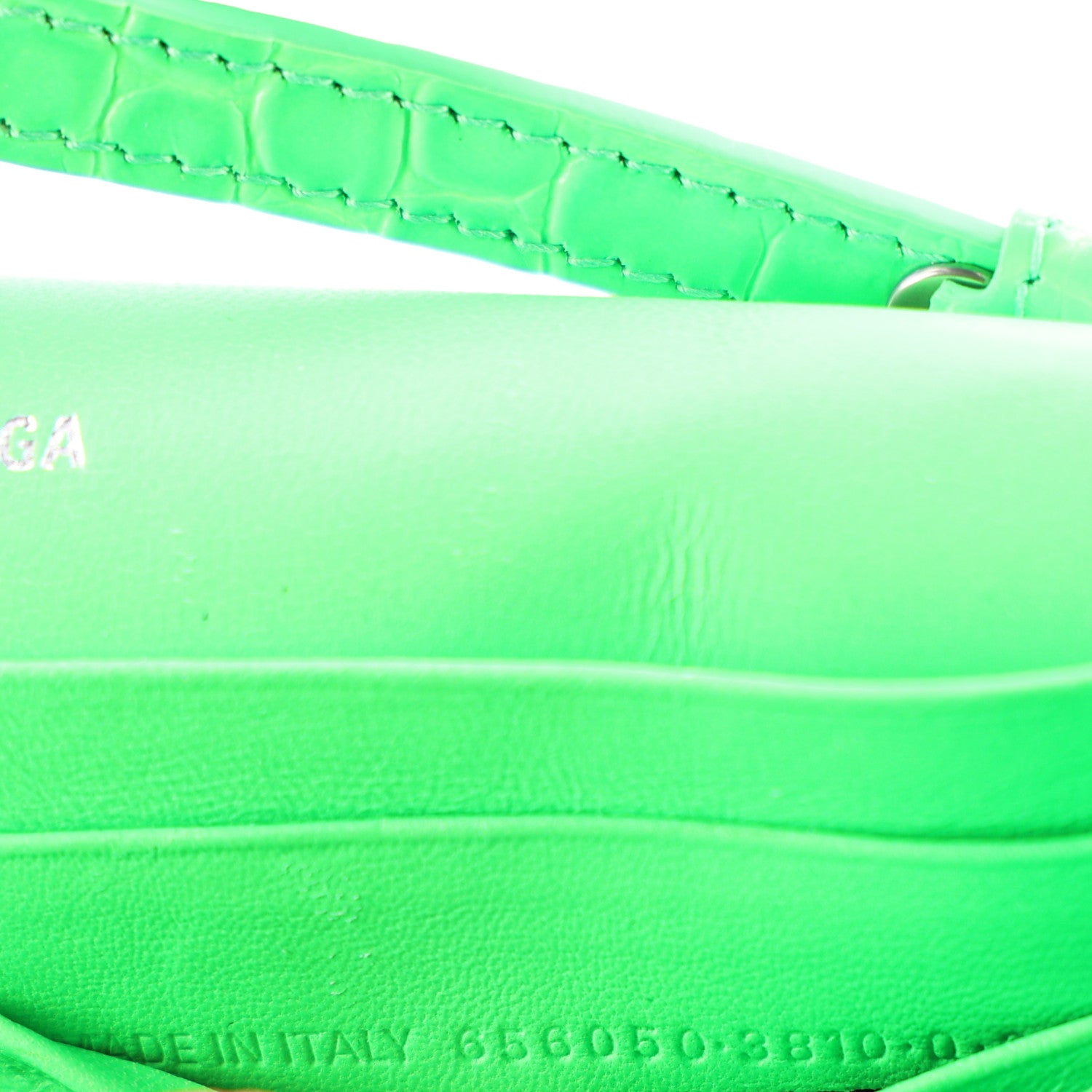 Balenciaga Shiny Calfskin Strass Crocodile Embossed Hourglass Chain Bag Fluo Green 7 of 10