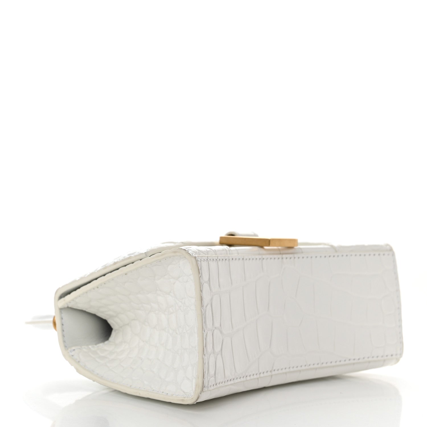 Balenciaga Shiny Calfskin Crocodile Embossed Hourglass Top Handle Bag XS Optic White 4 of 9