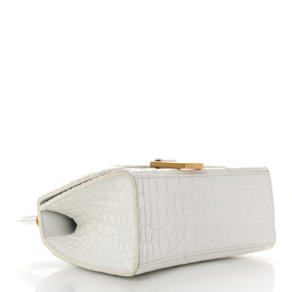 Balenciaga Shiny Calfskin Crocodile Embossed Hourglass Top Handle Bag XS Optic White 4 of 9