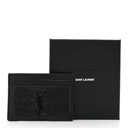 Saint Laurent Calfskin Crocodile Embossed Monogram Credit Card Case Black 8 of 8
