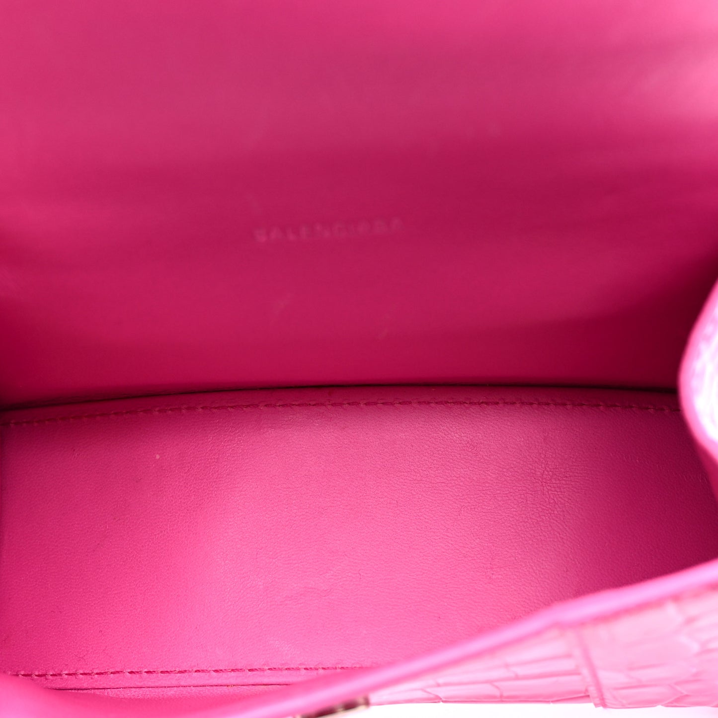 Shiny Calfskin Crocodile Embossed Hourglass Top Handle Bag XS Neon Pink
