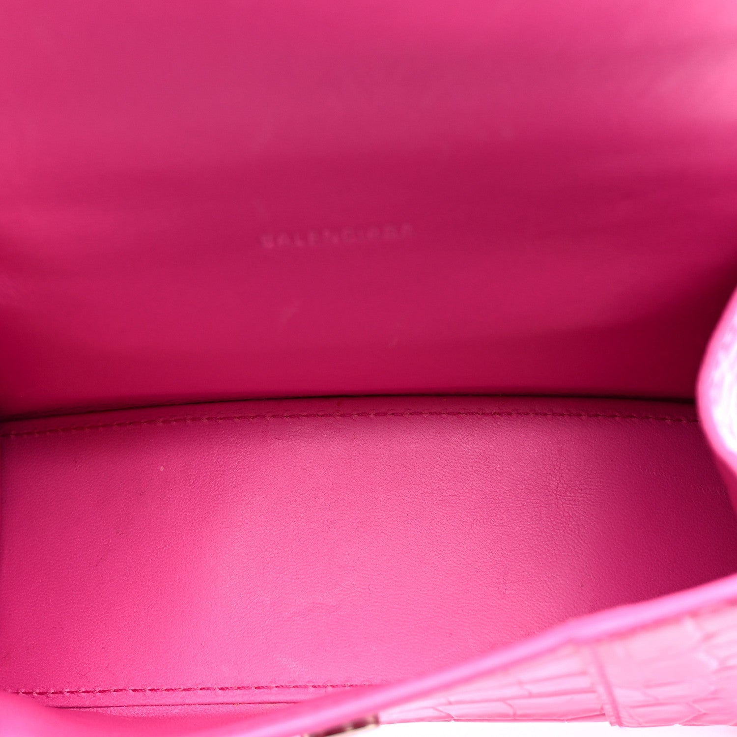 Balenciaga Shiny Calfskin Crocodile Embossed Hourglass Top Handle Bag XS Neon Pink 5 of 15