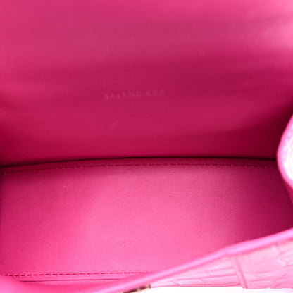 Balenciaga Shiny Calfskin Crocodile Embossed Hourglass Top Handle Bag XS Neon Pink 5 of 15