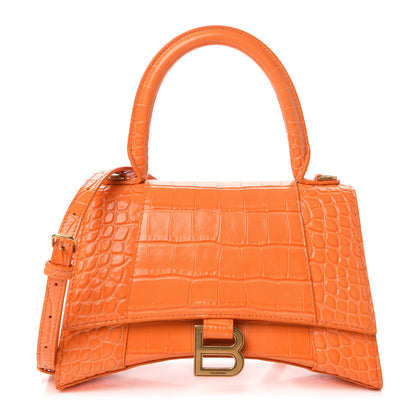 Balenciaga Shiny Calfskin Crocodile Embossed Small Hourglass Top Handle Bag Orange 1 of 10