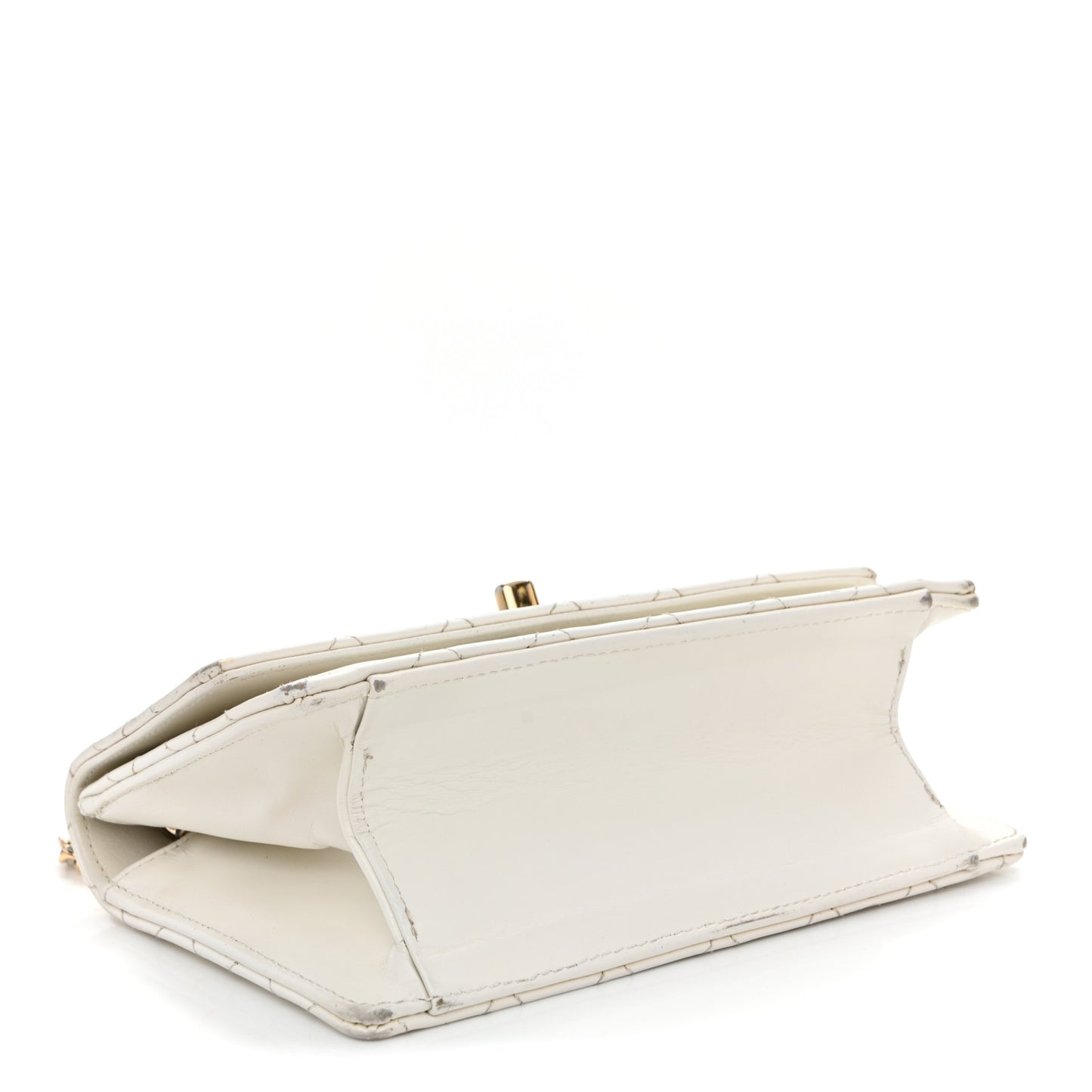 Glazed Calfskin Quilted Small Flap White