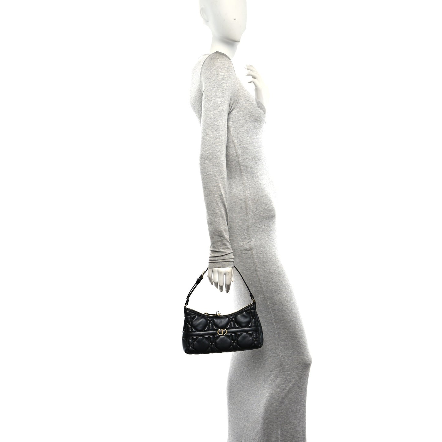 Calfskin Macrocannage Miss Caro Mini Hobo Bag Black