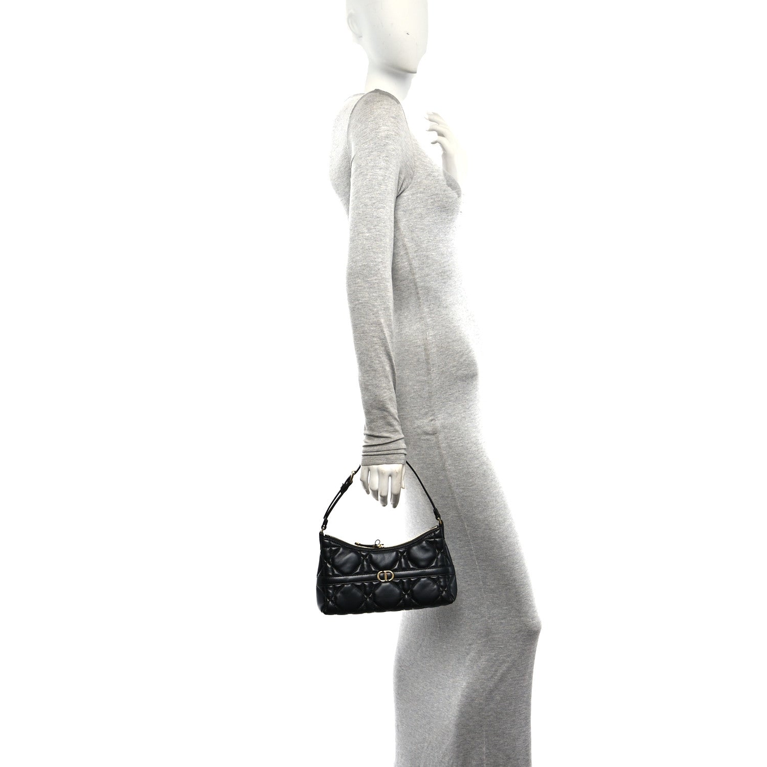 Christian Dior Calfskin Macrocannage Miss Caro Mini Hobo Bag Black 2 of 10