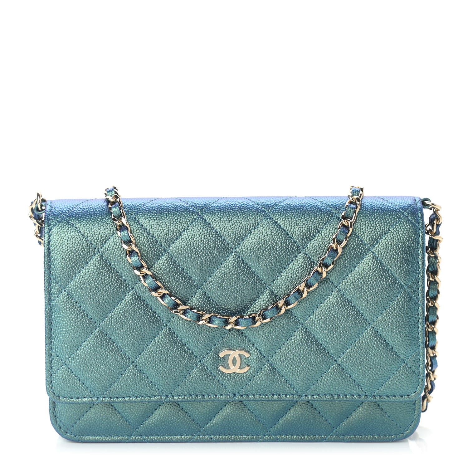 Chanel Iridescent Caviar Quilted Wallet On Chain WOC Green 1 of 10