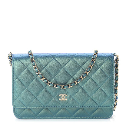 Chanel Iridescent Caviar Quilted Wallet On Chain WOC Green 1 of 10