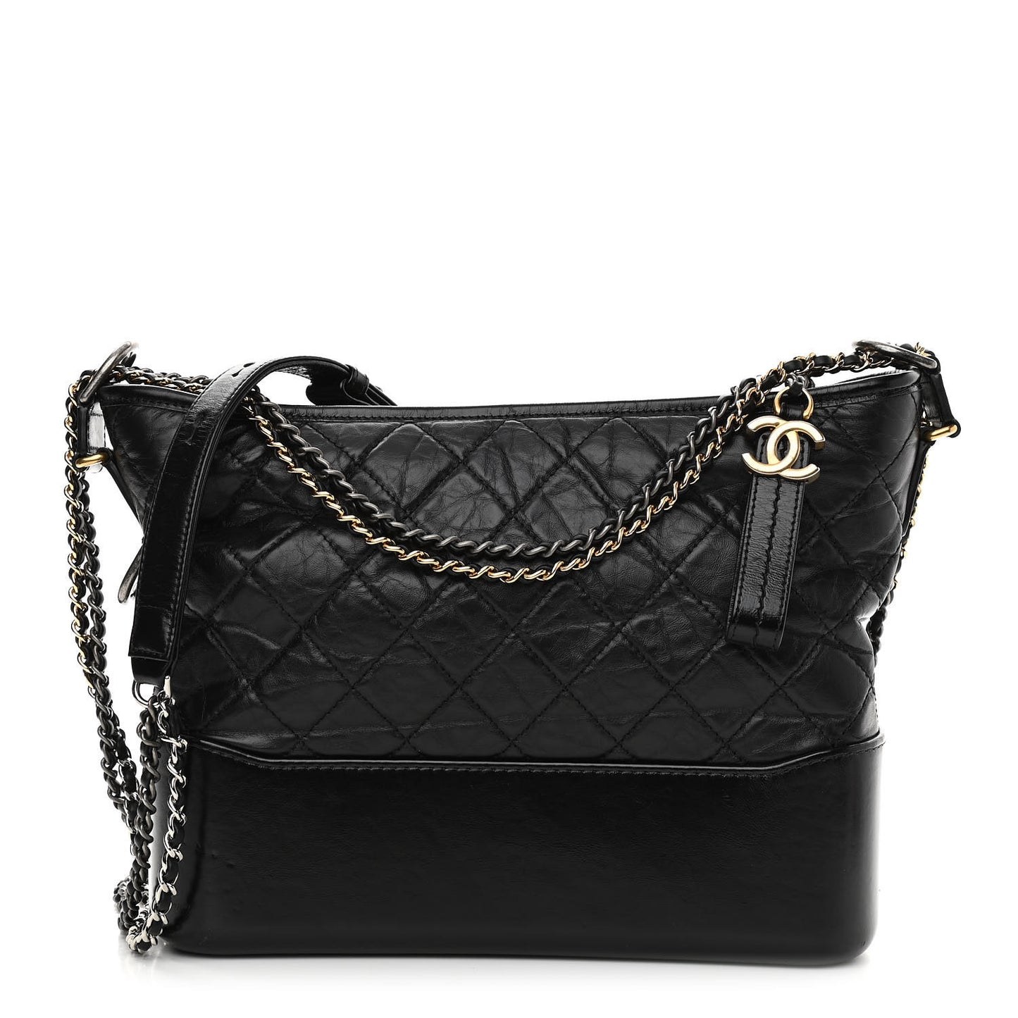 Aged Calfskin Quilted Medium Gabrielle Hobo Black