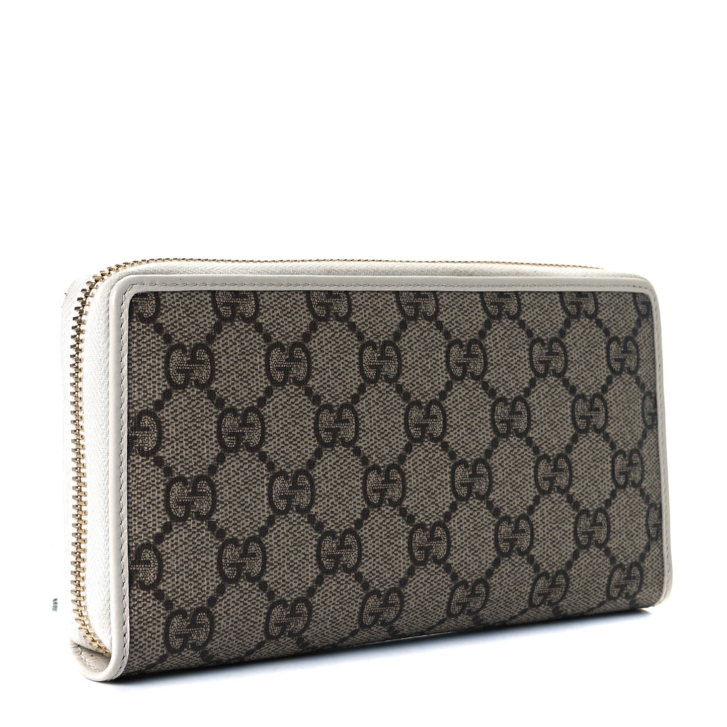 GG Supreme Monogram Azalea Calfskin Horsebit 1955 Zip Around Wallet Beige Ebony Mystic White