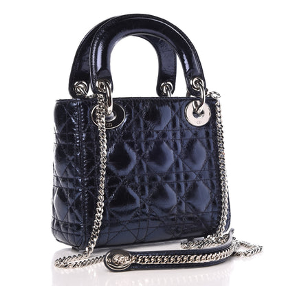Christian Dior Metallic Calfskin Cannage Mini Lady Dior Marine 3 of 7