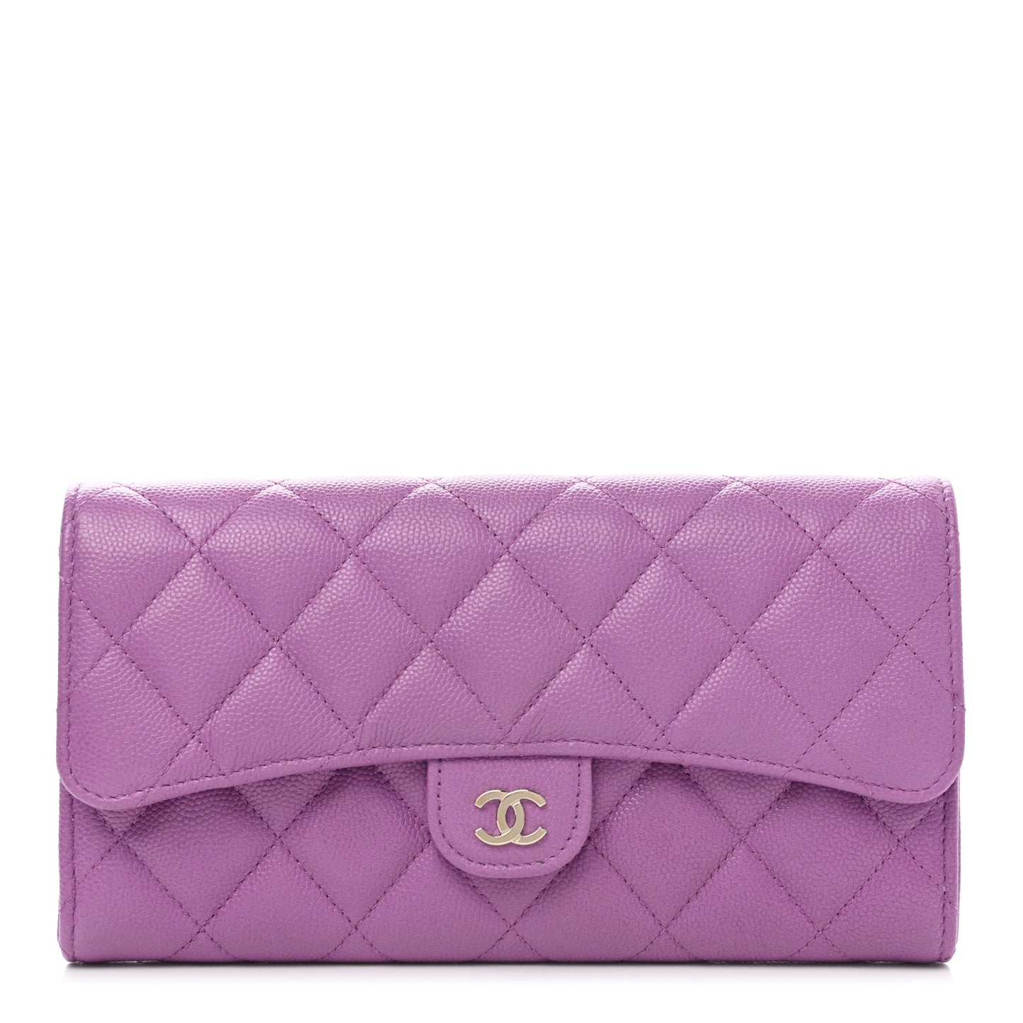 Caviar Quilted Large Flap Wallet Purple