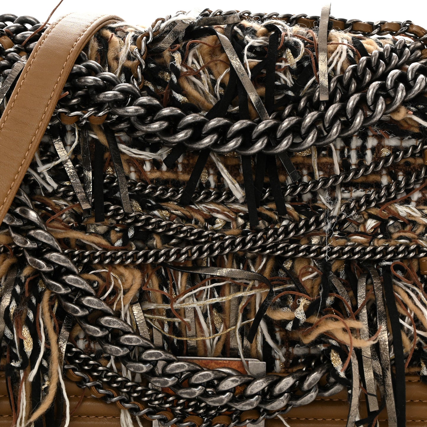 Calfskin Tweed Enchained Medium Boy Flap Brown