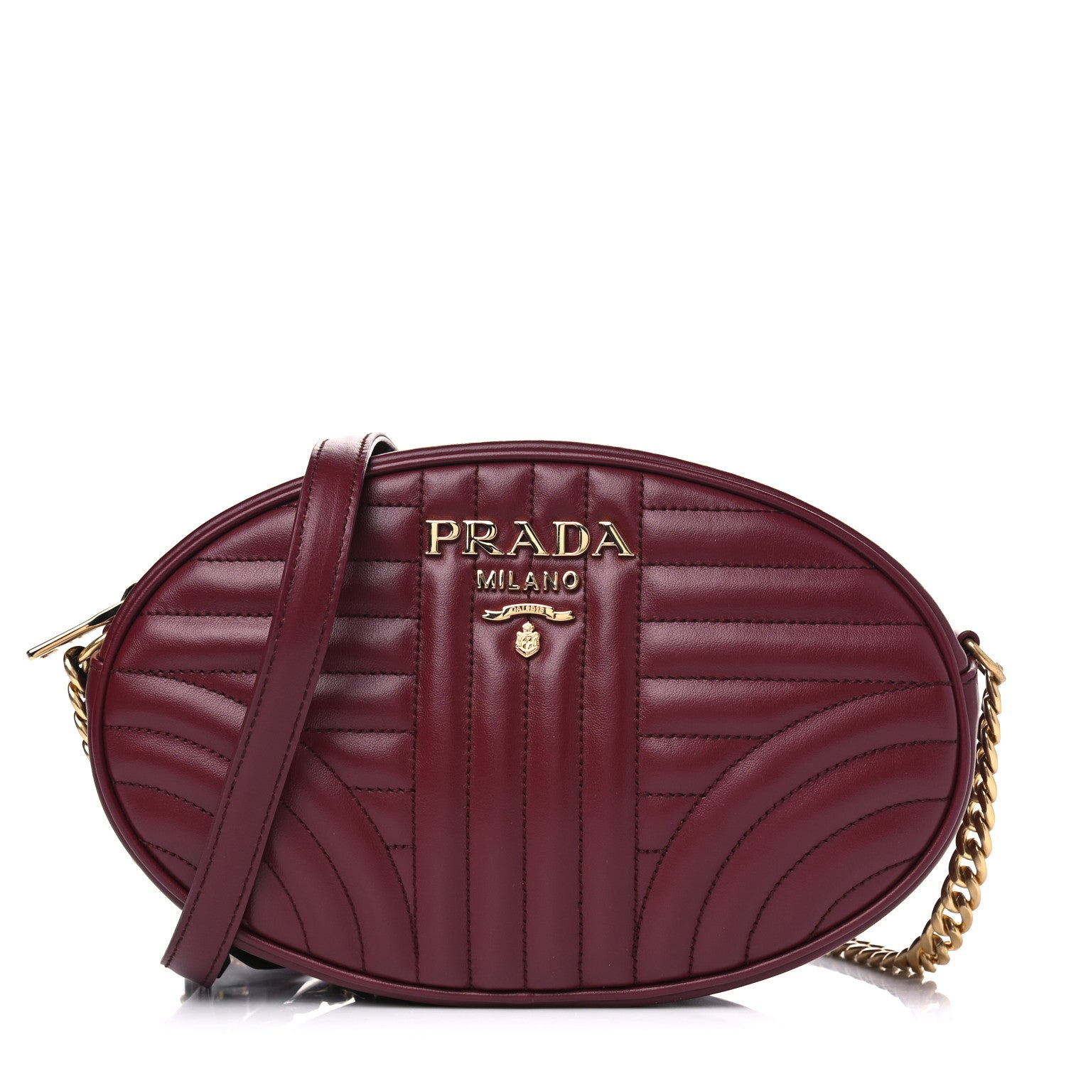 Prada Soft Calfskin Impunture Diagramme Oval Crossbody Bag Cerise 1 of 4