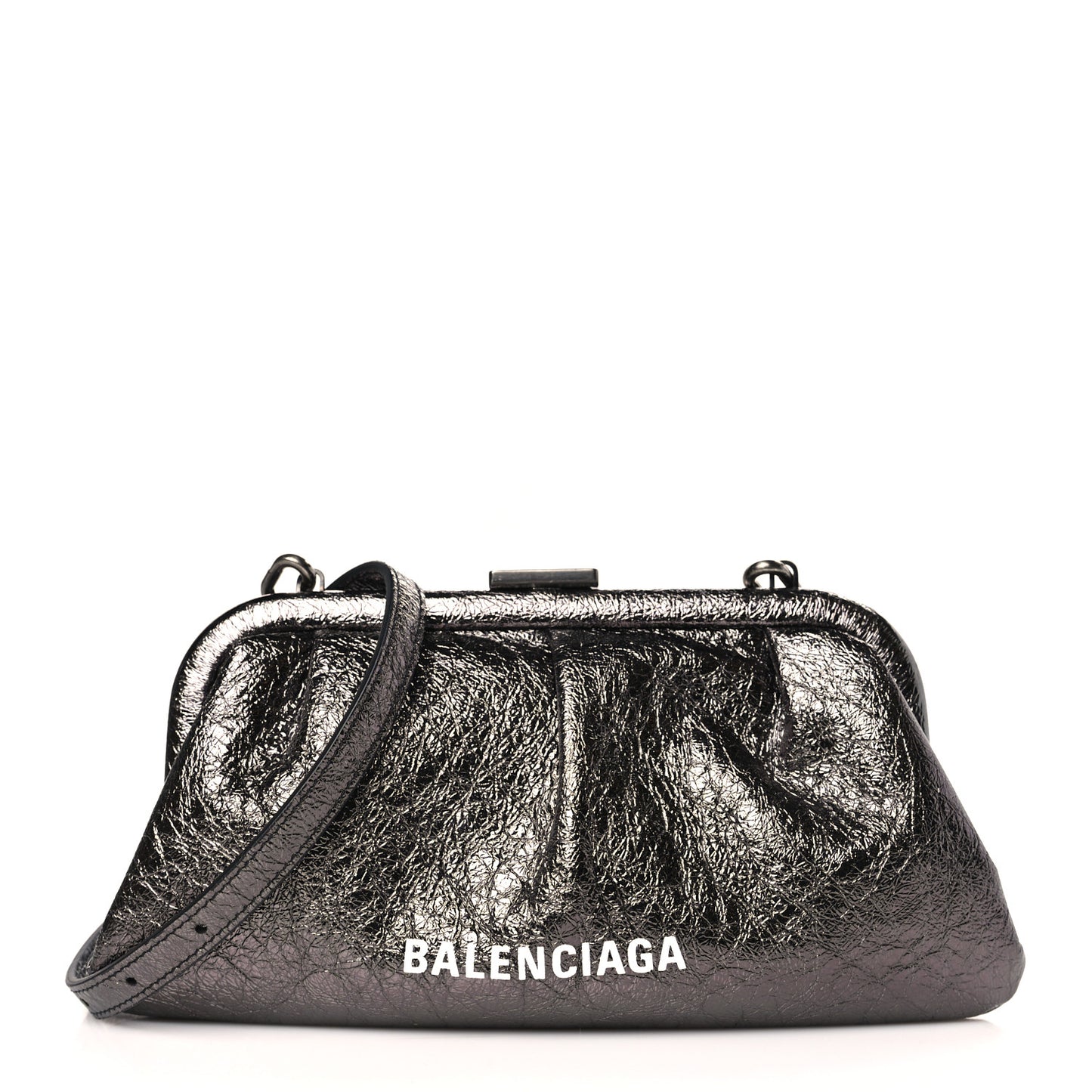 Metallic Textured Calfskin Logo Cloud Clutch XS Black