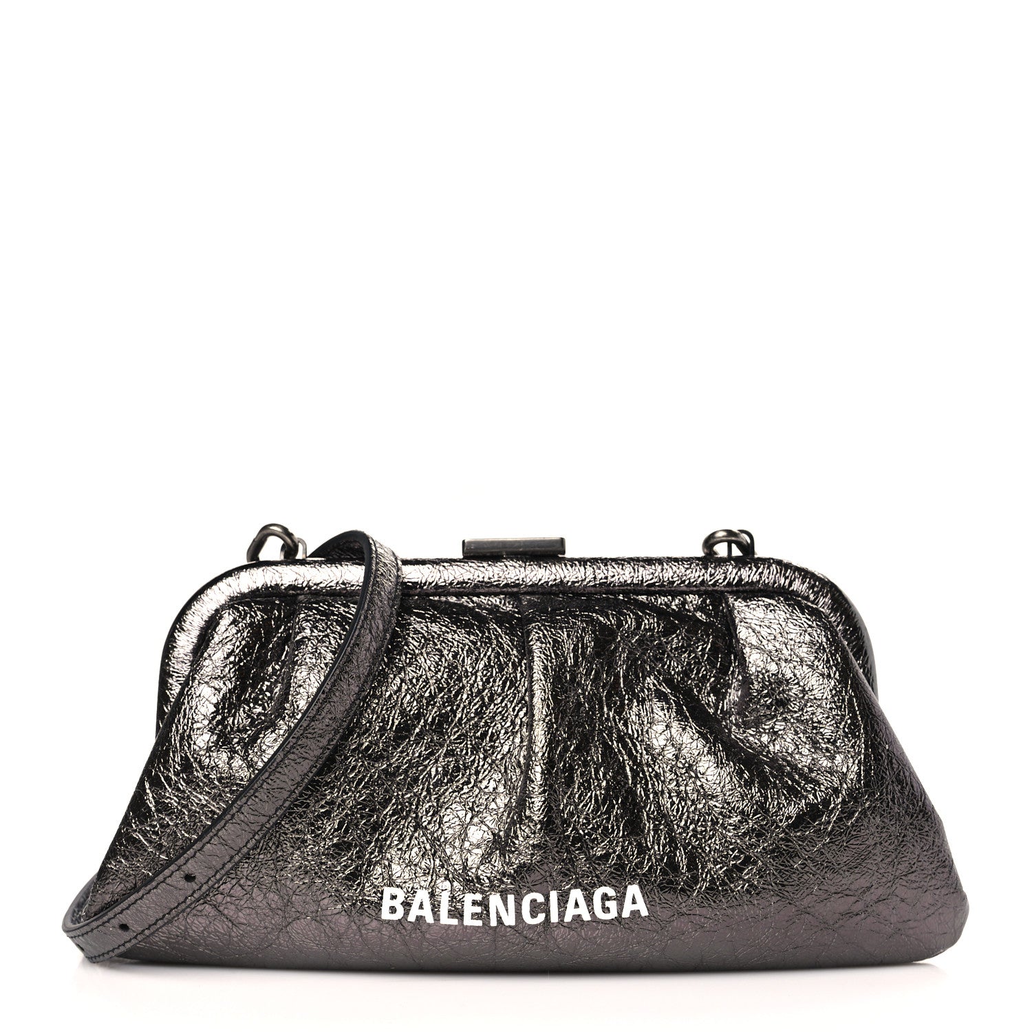 Balenciaga Metallic Textured Calfskin Logo Cloud Clutch XS Black 1 of 9